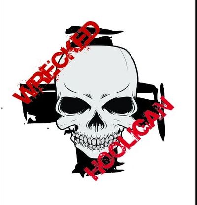 Skull, Cross, letters, Wrecked Hooligan Logo