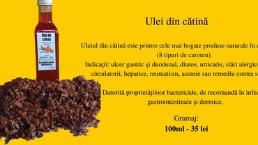 Bottle of sea buckthorn oil with product description in Romanian.