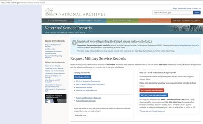 Screenshot of (https://www.archives.gov/veterans/military-service-records) webpage that is where peo