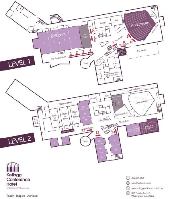 Floor plan of Kellogg Conference Hotel showing Level 1 and Level 2 layouts.
