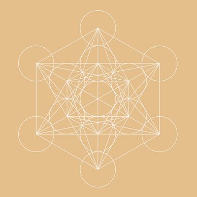 Intricate white geometric pattern on a beige background.