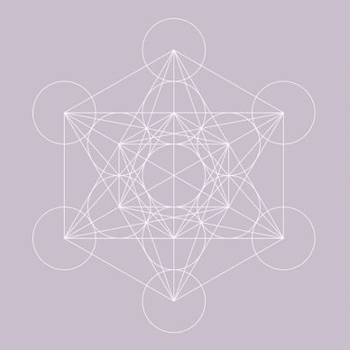 Intricate white geometric pattern on a muted lavender background.