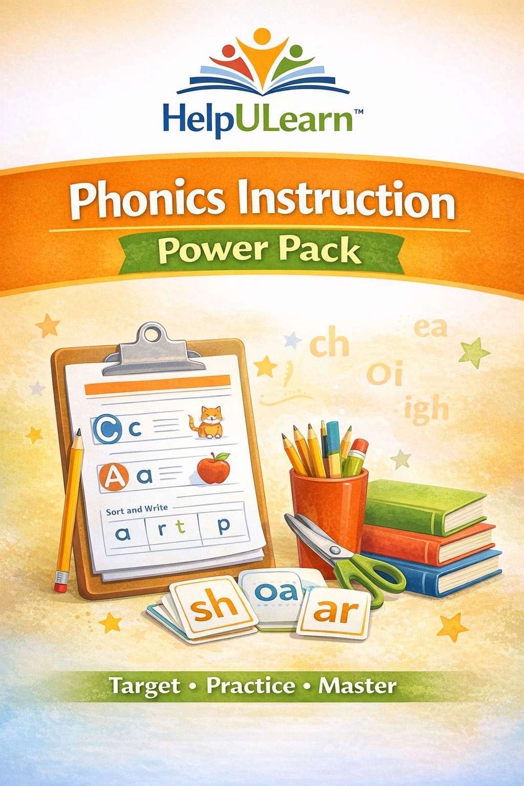 Phonics Instruction Power Pack by HelpULearn with learning tools and books.