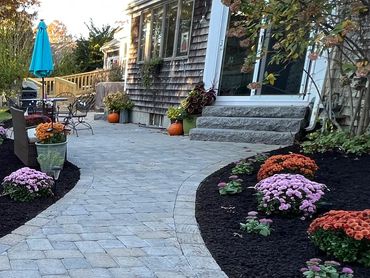 Gorgeous stone pathway to granite steps