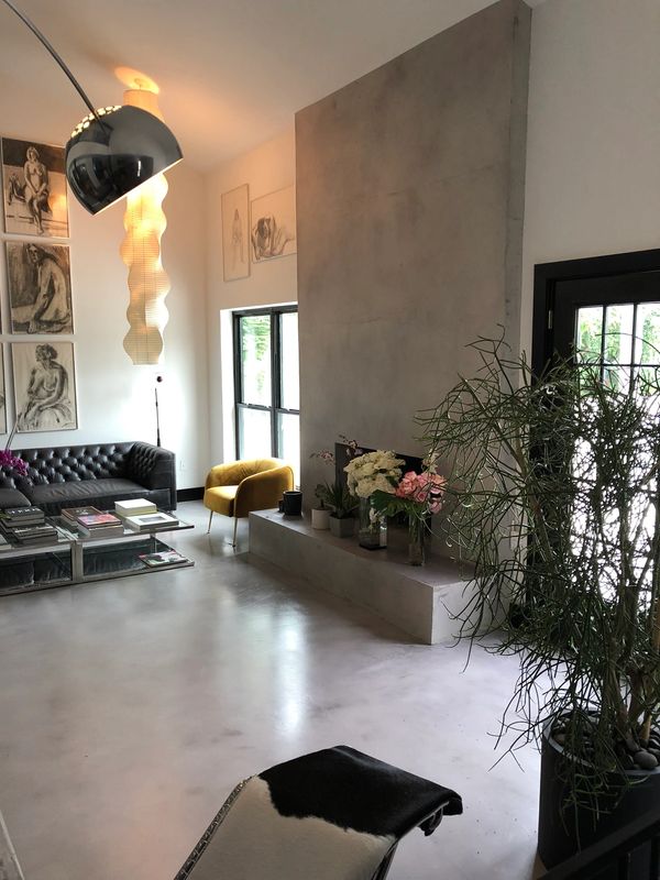 Concrete Fireplace & Ardex Designer Concrete Floor with soft grays and satin seal in North Dallas
