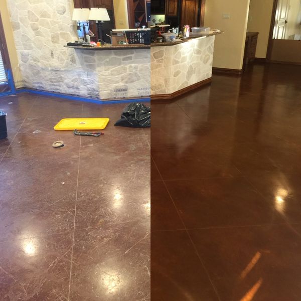 Before & After Stained Concrete Floors
Restoration of color and finish in Rockwall, Texas