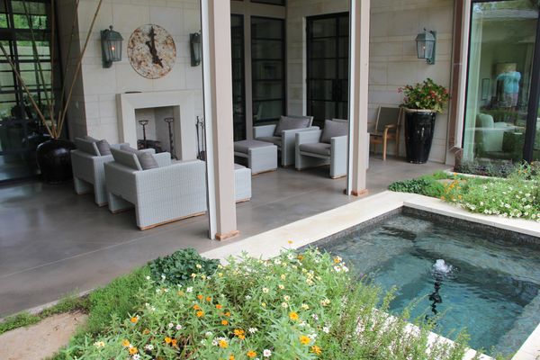 Exterior Patio Designs for Concrete by FloorRescue in Dallas, gray stained concrete porches in Texas