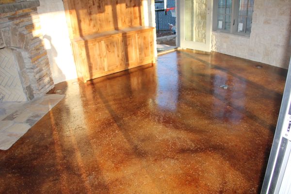 acid stained rock salt concrete finish in sunroom, Grapevine, Coppell, Southlake, Texas
