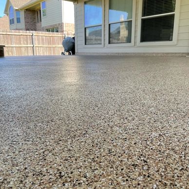 Residential epoxy floors for exteriors, UV stable poly flake systems for porches and patios