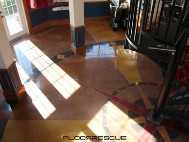 Custom concrete floor, designs with scoring and staining, create unique floors with FloorRescue®