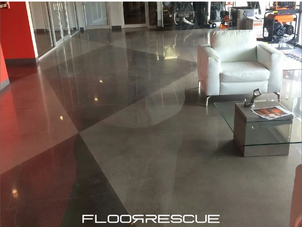 Commercial Retail Storefront Floors with polished concrete and custom dyed design  for Generac Super