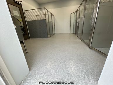 Veterinary Clinic Flooring with commercial grade epoxy and resinous floor systems like flake floors