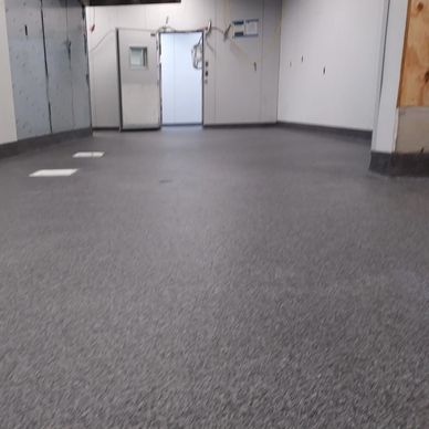 Resin Flake Floors, with epoxy and poly for healthcare facilities, hospitals, clean rooms, and labs