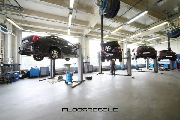 Automotive Industry Concrete Floors by FloorRescue®, sealed and polished concrete service bay floors
