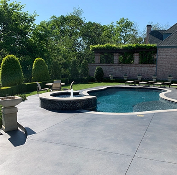 Pool Deck Staining and Resurfacing Dallas Texas, gray stained concrete pools DFW, modern exterior