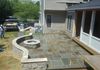 Slate patio with fire pit and wall.  Oakton, VA