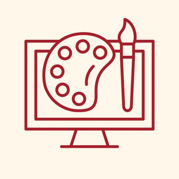 Digital art icon with palette and brush on a computer screen.