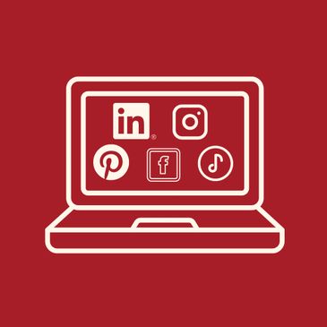 Laptop screen displaying icons of popular social media platforms.