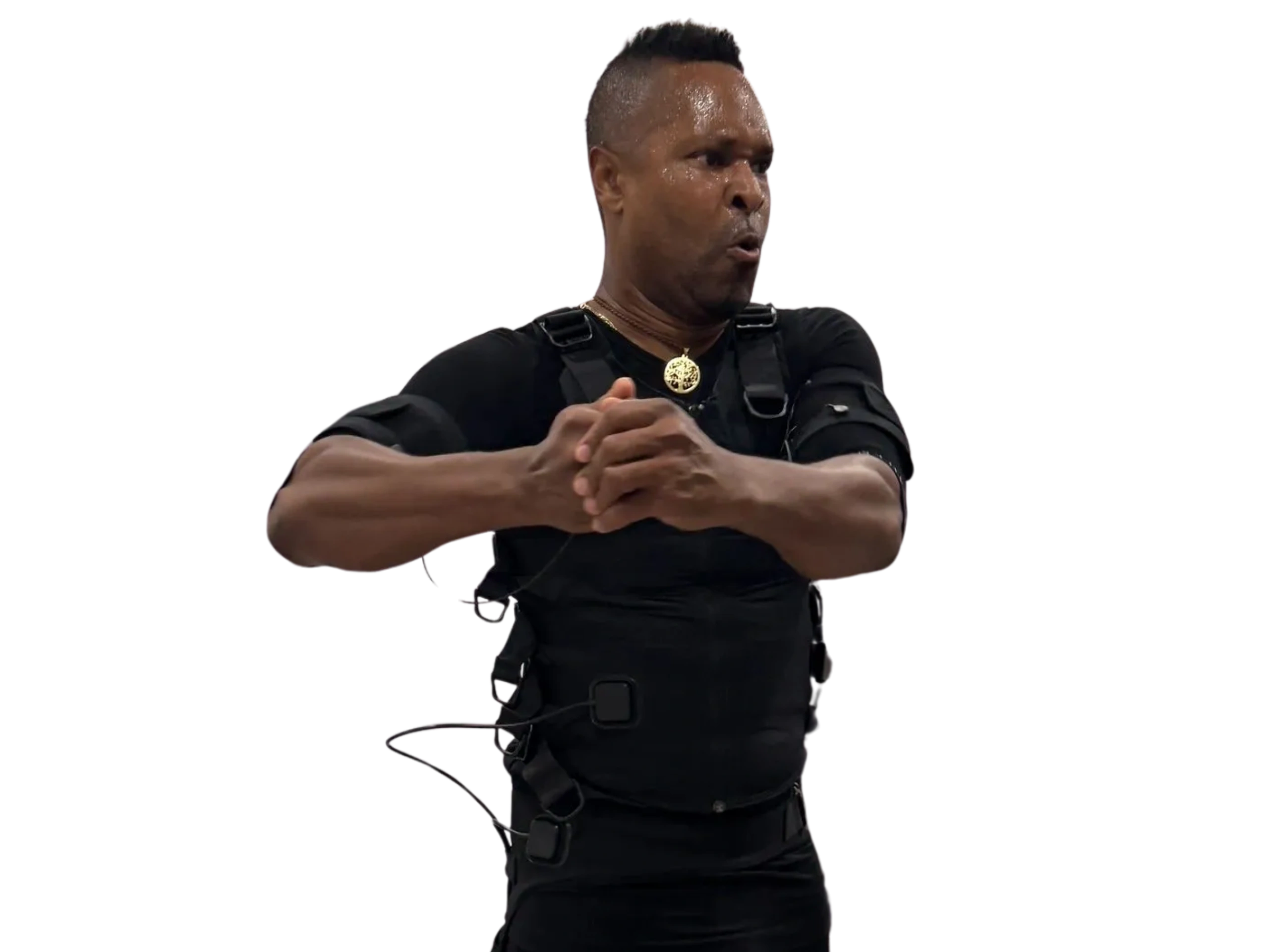 Client EMS workout in Surge Lab’s Jersey City studio wearing an Electro Muscle Stimulation suit.