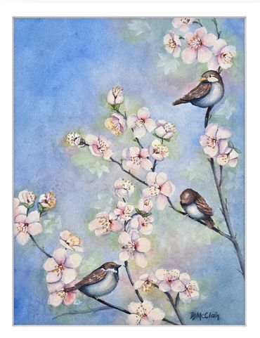 Birds Sitting On Cherry Blossom Branches