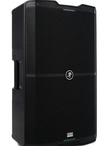 Black professional PA speaker with mesh grille and handle.