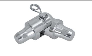 A shiny metal quick-release pin with a spring clip.