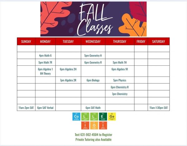 Math Quarterly Review Classes
Tuesday, 10/28/25
4pm Algebra 1
5pm 8th Grade Math
6pm Geometry
7pm Al