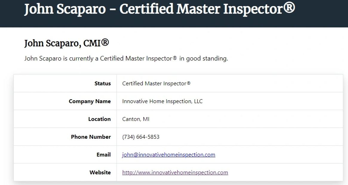 Certified Master Inspector, Canton, Plymouth, Livonia Michigan