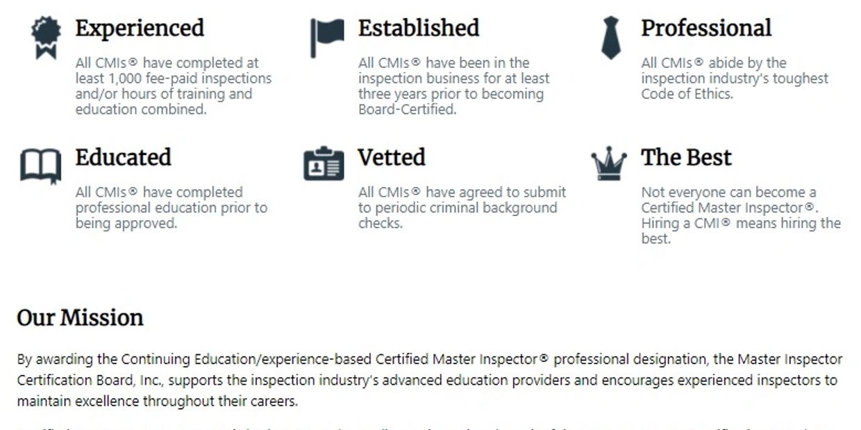 Certified Master Inspector Requirements, Canton, Plymouth, Livonia Michigan