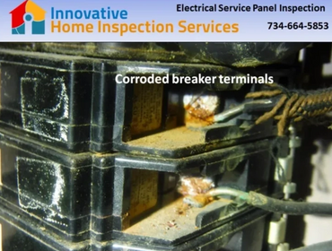 Corroded electrical service breaker terminals, contact Innovative Home Inspection Canton MI