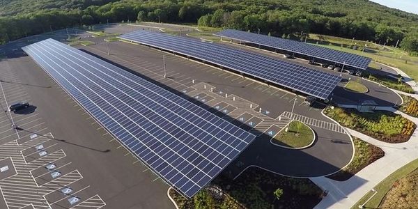 Large solar carport over a parking lot