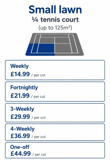 Price list for small lawn mowing services up to 125m².