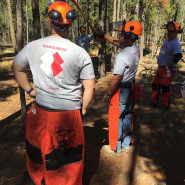 Ken Wheatley getting ready to cut some trees