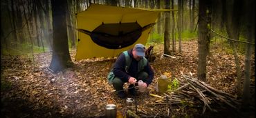 Hammock camping in woods