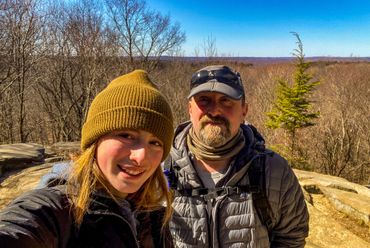 Trail hiking on a clif