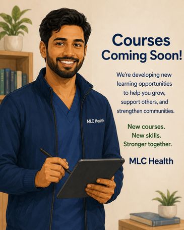 Smiling man in MLC Health jacket promoting upcoming courses and new skills.