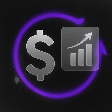 ESN Commerce dollar sign and chart graphic with purple graffiti glow, symbolizing ROI growth.