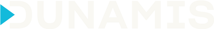 Logo displaying the word 'DUNAMIS' with a blue triangular play button.