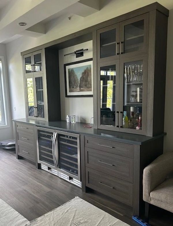 Custom Unit with Glass Doors and 2 Built-in Fridges, and Drawers