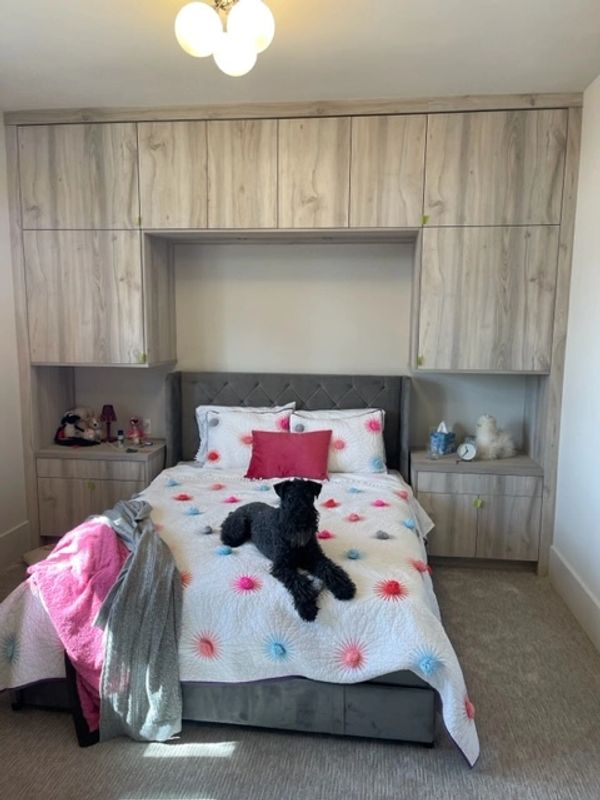 Custom made Bedroom shelving unit. Made to size and customer specifications,