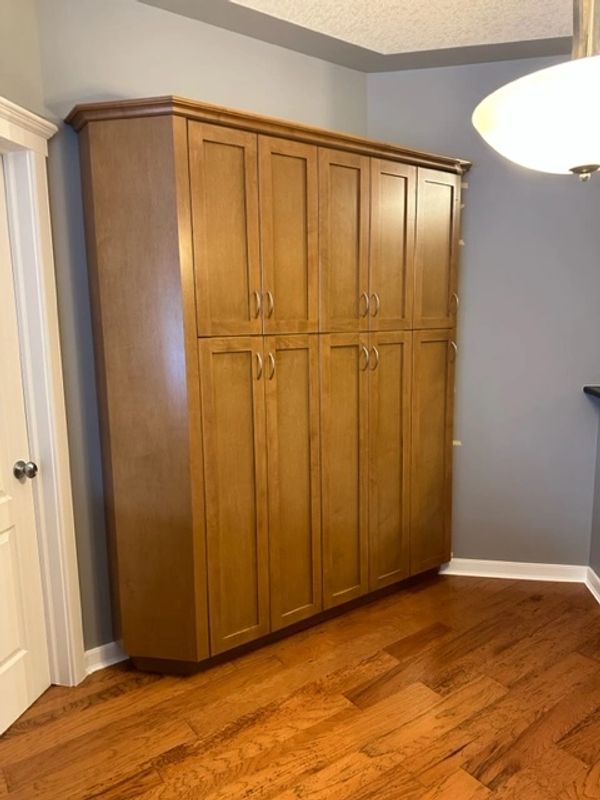 wall unit with wood and stain