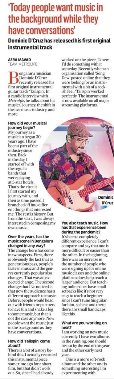 13-8-2021: A casual conversation with Deccan Herald Metrolife, about the ever-changing music scene.
