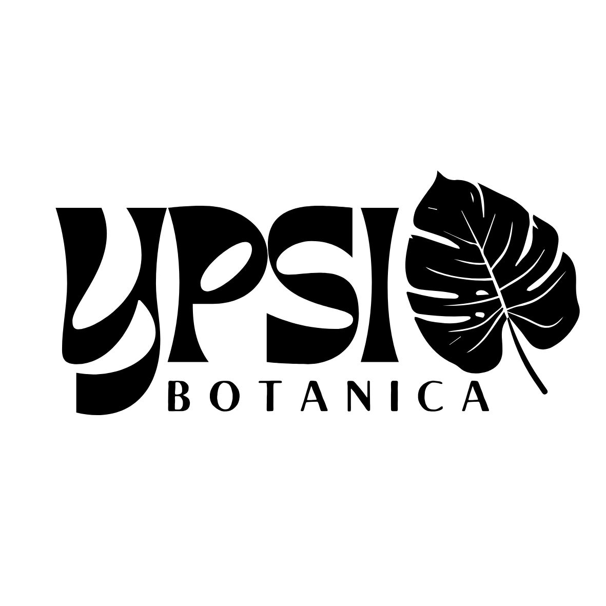 Black and white logo for Ypsi Botanica with a leaf graphic.