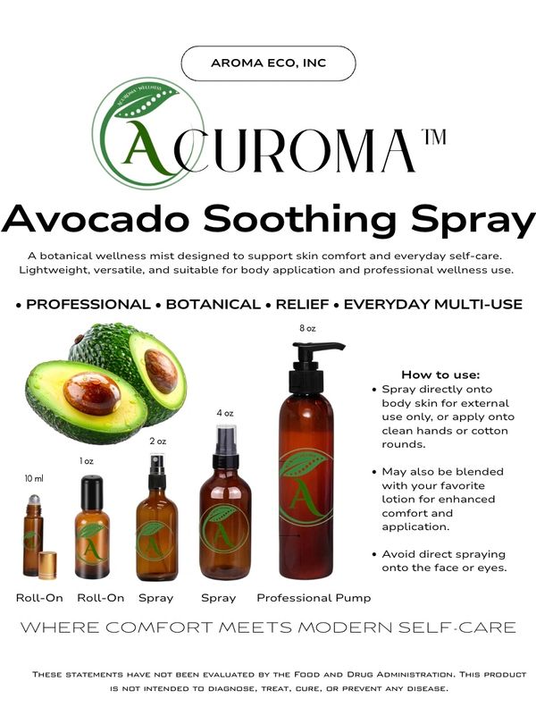 Acuroma Avocado Soothing Spray by Aroma Eco for professional and everyday skin relief.
