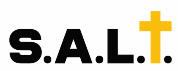 Logo with the text 'S.A.L.T.' featuring a yellow cross.