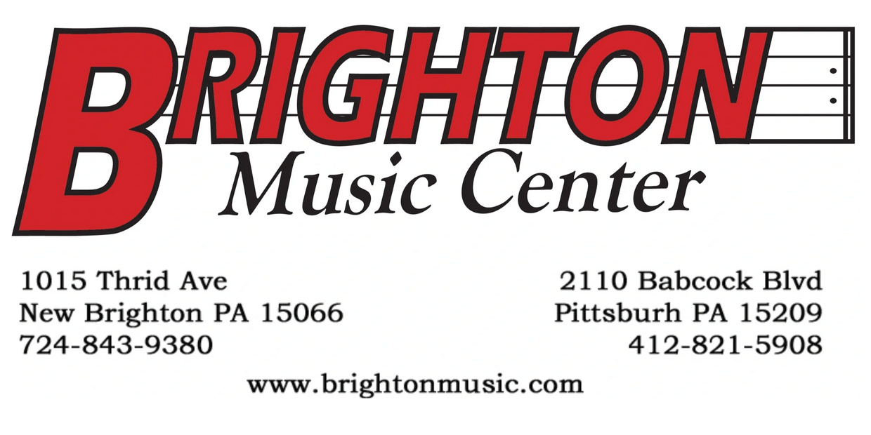Brighton Music Center logo with address and website address. 