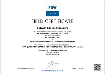 FIFA field certificate at International School in Singapore