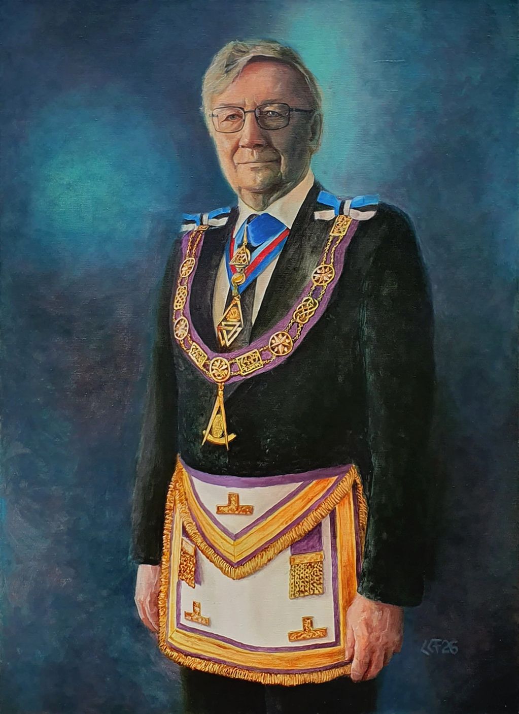 Portrait of a man in formal Masonic regalia.
