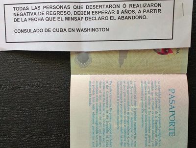 Official note from Cuban Embassy, Washington warns about 8 year ban to the owner of the passport