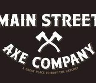 Logo of Main Street Axe Company with crossed axes.